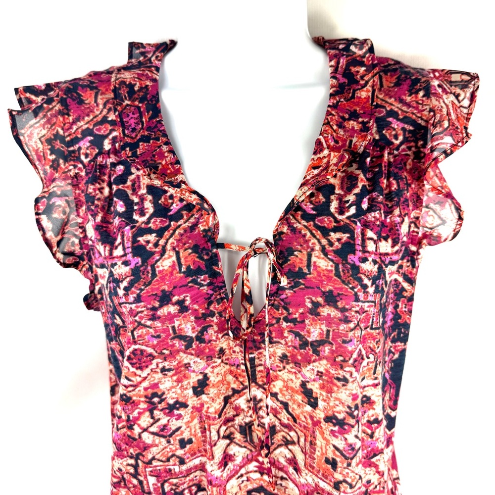 Lucky sleeveless ruffle tie front boho top red pink blue white new NWT -Med